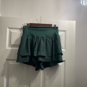 aerie Dark Green Layered Ruffle Skort